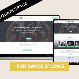 May include: A website for Movement Dance, a dance studio in Los Angeles, California. The website features a dark background with a green and white logo and the text "Where Every Step Tells a Story". The website also features images of dancers and information about the dance classes offered.