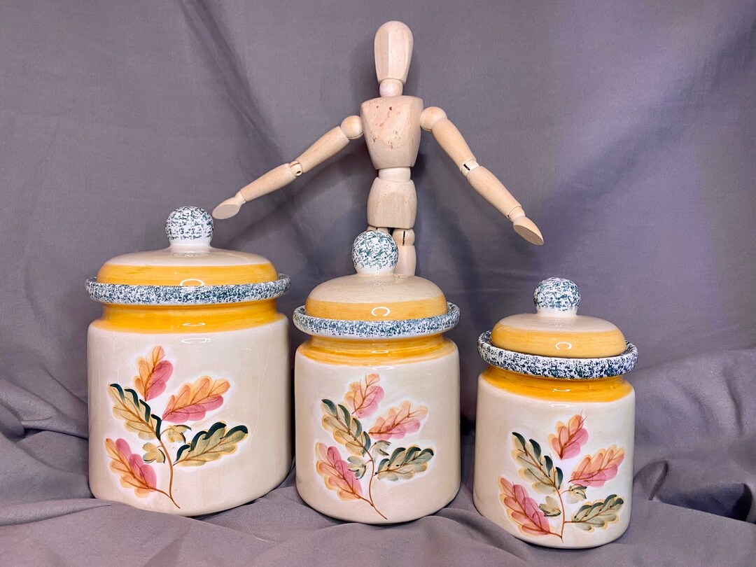 Vintage Baking Kitchen Canister Set 3 Ceramic Counter Jars Etsy