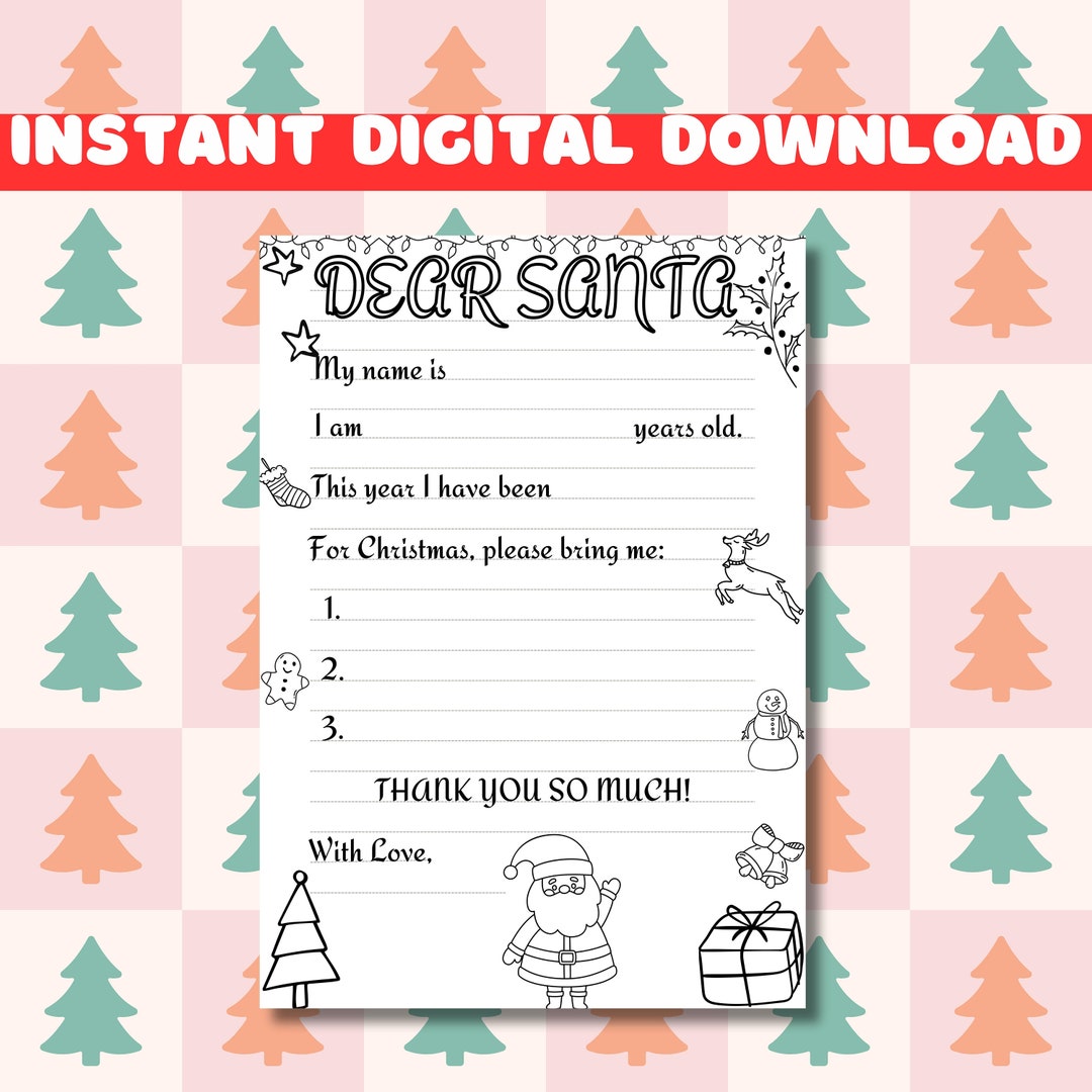 Letter to Santa Claus Colouring Page Kids Christmas Wish - Etsy
