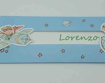 Faire-part coulissant personnalisé sur le thème du Petit Prince pour Baptême, Communion, Confirmation et autres occasions