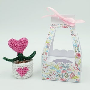 Bellissima piantina con cuore e vasetto Amigurumi realizzata a mano all'uncinetto con scatolina