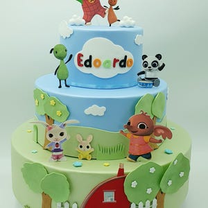 Bing and his friends themed fake scenographic cake for birthdays or other events in EVA rubber and cardboard.