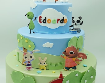 Bing and his friends themed fake scenographic cake for birthdays or other events in EVA rubber and cardboard.