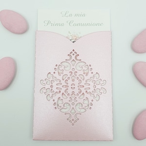 Invito intagliato personalizzabile per ogni occasione: Battesimo, Comunione, Cresima