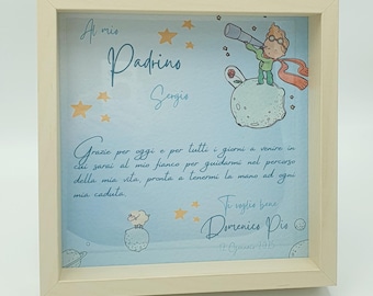 Wooden photo frame with dedication for godfather and godmother little prince theme or other themes of your choice