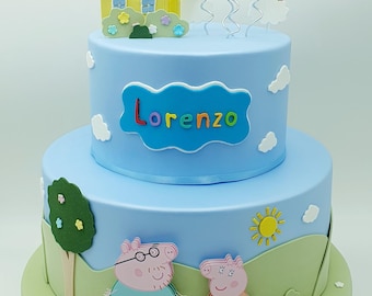 Peppa Pig themed fake scenographic cake for birthday or other events, in eva rubber and cardboard.