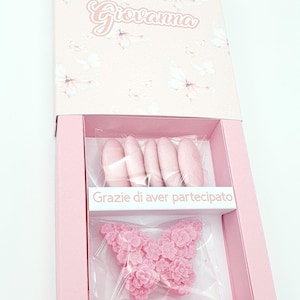 Bomboniera Saponetta o Tart Candle artigianale a forma di Farfalla con Scatolina personalizzata per Comunione, Battesimo, Nascita...