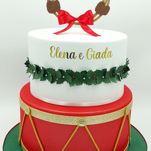 Torta scenografica finta tema Natale per Comunione/Battesimo/compleanno in gomma eva e carta a 2 piani più vassoio.