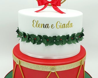 Fake Christmas themed scenographic cake for Communion/Baptism/birthday in EVA rubber and paper with 2 tiers plus tray.
