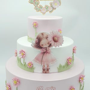 Torta scenografica finta tema margherite  per Comunione/Battesimo/compleanno in gomma eva e carta.