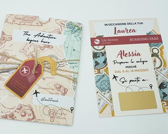Personalized scratch-off tickets with travel-themed envelopes or other customizable themes for any occasion: Valentine's Day, concerts, dinners...