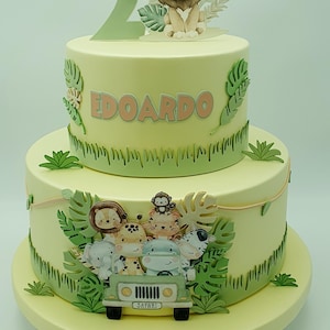 Torta scenografica finta tema Safari e animali per Battesimo, primo compleanno, compleanni o altri eventi