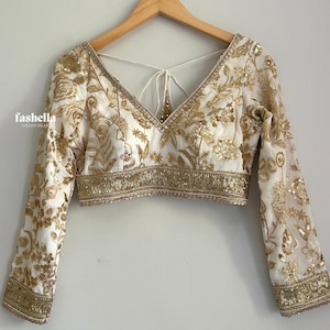 White & Gold Saree Blouse/ Off white saree blouse/ Blouse for Lehenga/ White Designer Blouse/ Party wear blouse/ Indian Blouse Ladies/ Choli