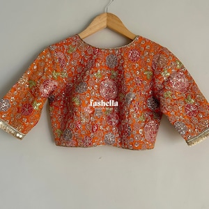 3 Colors- Orange, Yellow, Purple/ Orange Saree Blouse/ Orange Blouse Indian/ Orange Gold Blouse/ Indian Blouse / Designer Blouse/ Choli