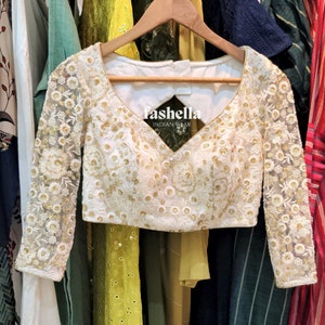 White Blouse/ Readymade Blouse/ Ivory Blouse/ Blouse for Lehenga/ Blouse for Saree/ Threadwork Blouse/ Floral Blouse/ Choli Blouse Women