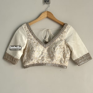 Ivory Gold Sari Blouse/ Indian Saree Blouse/ Ivory Saree Blouse/ White Saree Blouse/ Designer Blouse/ Festive Blouse/ White Choli Top
