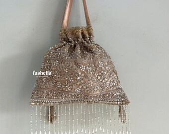 Peach Potli Bag: Indian Ladies Purse for Ethnic wear, Pastel Color Purse