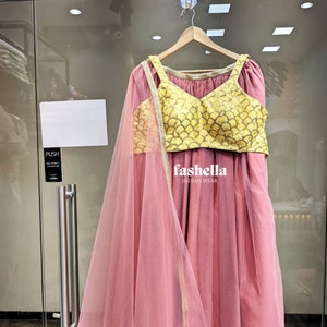 Yellow Pink Lehenga/ Onion Pink Lehenga/ Pink Lehenga Set/ Pastel Lehenga Set/ Party wear Lehenga/ Cocktail Lehenga/ Indian Lehenga Choli