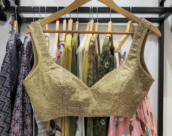 Gold Sequin Saree Blouse: Indian Choli Top for Saris and Lehengas