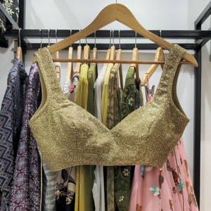 Gold Sequin Blouse/ Gold Blouse/ Bralette Blouse/ Sari Blouse/ Sequin Sari Blouse/ Lehenga Blouse/ Bling Indian Blouse/ Cocktail Blouse