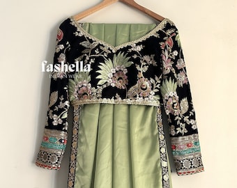 Indian Saree & Blouse/ Green Black Saree/ Designer Saree/ Bollywood Saree/ Sari and Blouse/ Indian wear ladies/ Party Saree Blouse/