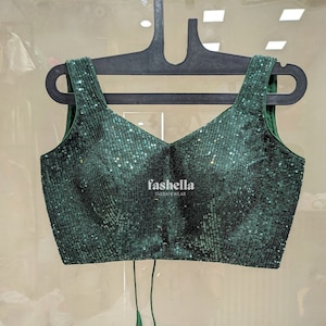 Green Sequin Blouse/ Saree Blouse/ Lehenga Blouse/ Indian wear blouse/ Green blouse/ Green Choli / Readymade Blouse/ Women's Sari blouse
