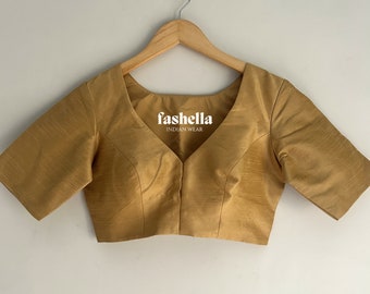 Gold Art Raw Silk Saree Blouse - Readymade Indian Blouse for Women