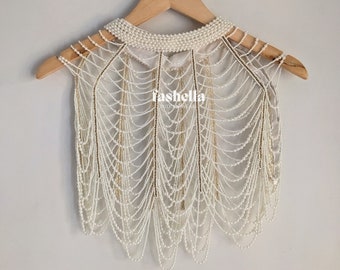 Ivory Pearl Cape/ Statement Neckpiece/ Shoulder Cape/ Pearl Accessory/ Pearl Top/ Body Accessory Pearl/ Off white Pearl Top/