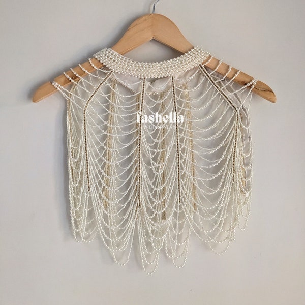 Ivory Pearl Cape/ Statement Neckpiece/ Shoulder Cape/ Pearl Accessory/ Pearl Top/ Body Accessory Pearl/ Off white Pearl Top/