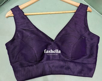 Purple Art Raw Silk Saree Blouse, Indian Wear Choli Top