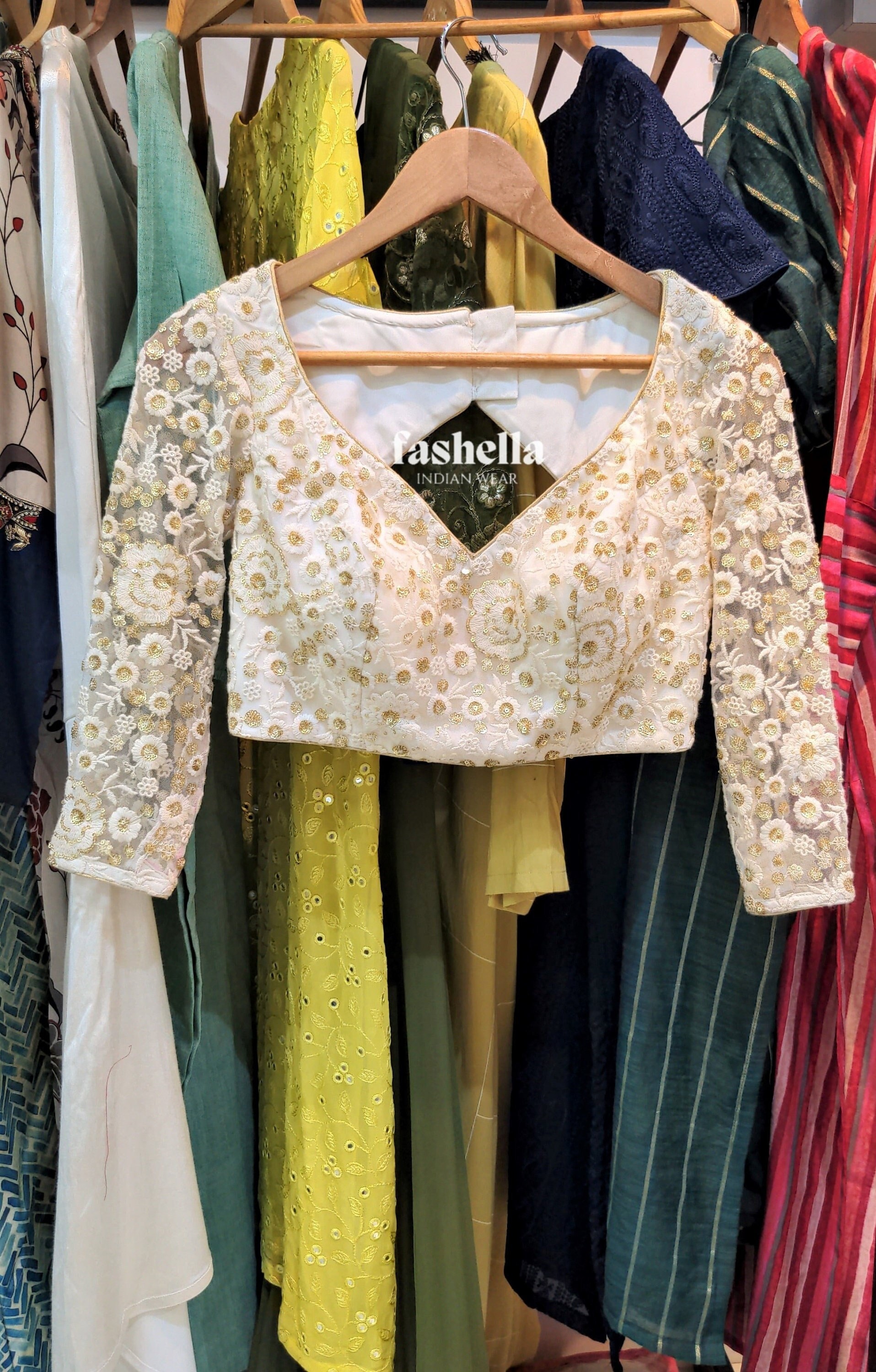 White Blouse/ Readymade Blouse/ Ivory Blouse/ Blouse for Lehenga/ Blouse for Saree/ Threadwork Blouse/ Floral Blouse/ Choli Blouse Women