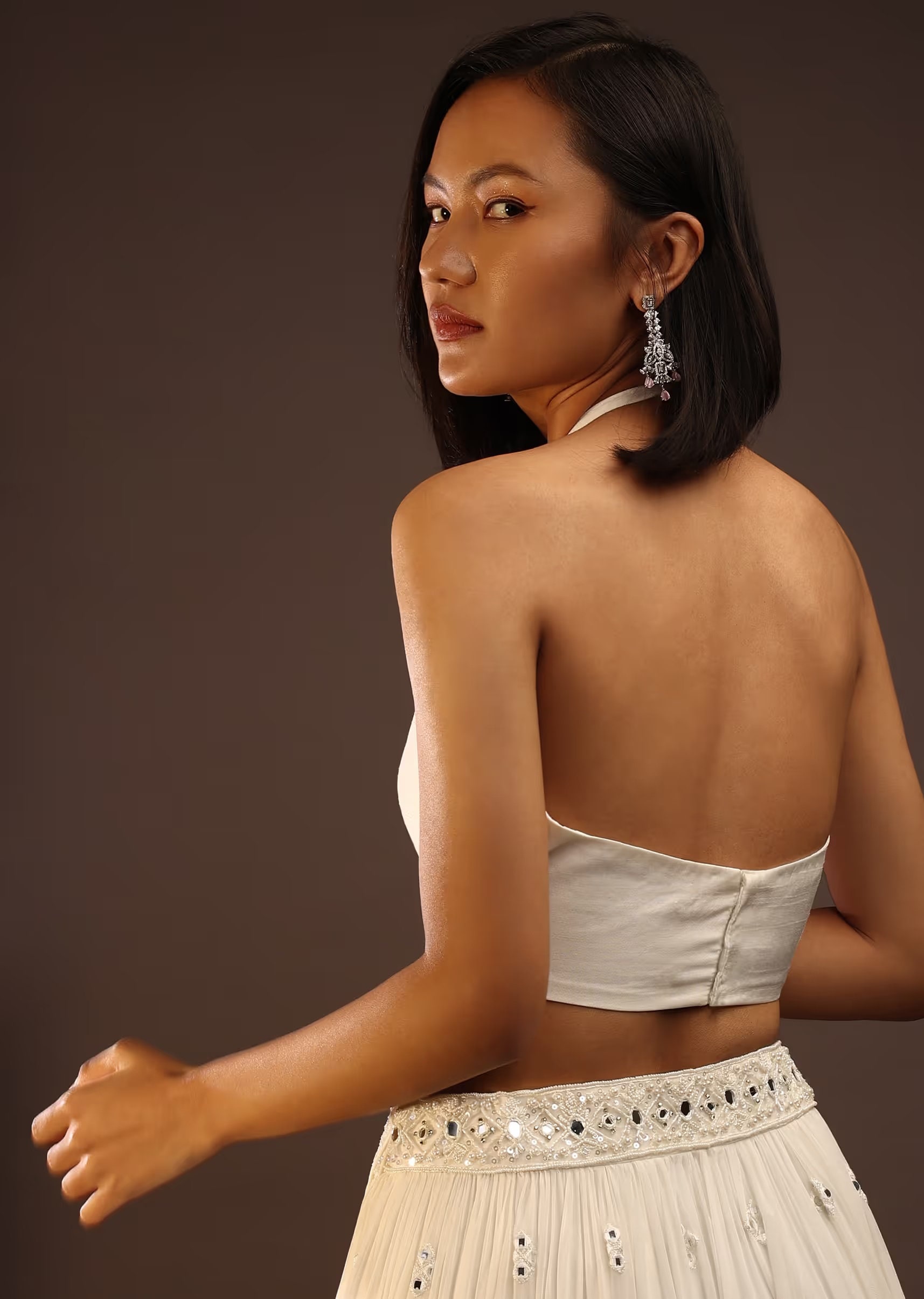 White halter neck deals blouse