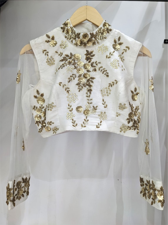 White Saree Blouse/ White Gold Blouse 