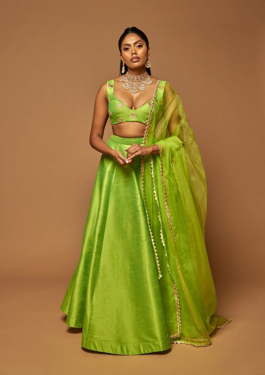 Lime Green Mirror Embellished Lehenga Set Design by GOPI VAID at Pernia's  Pop Up Shop 2024