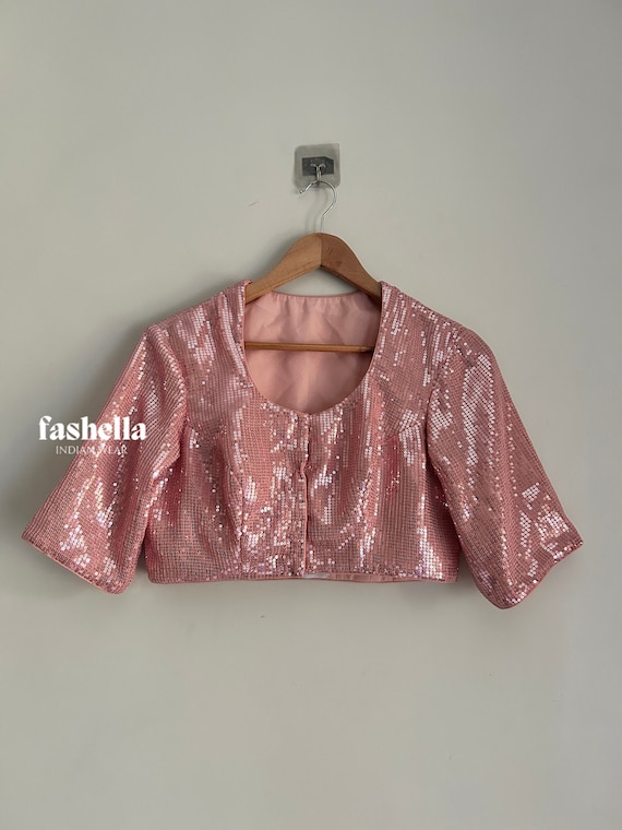 Blusa de lentejuelas rosa Blusa saree rosa Blusa color pastel Blusas de dama Blusa bling rosa Blusa lehenga Blusa rosa confeccionada Etsy Espana