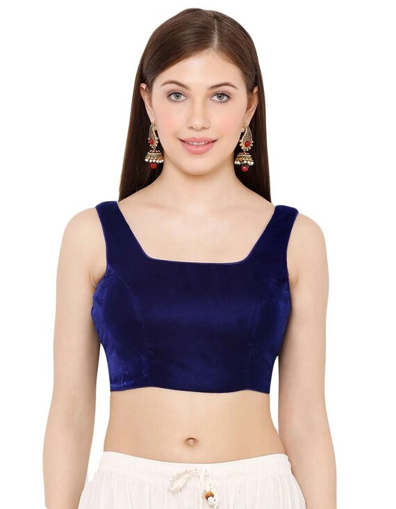 Blue Velvet Blouse Solid Color Blouse Velvet Saree Blouse