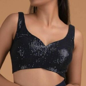 Black Sequin Sweetheart Neck Designer Blouse Indian Blouse - Etsy Hong Kong