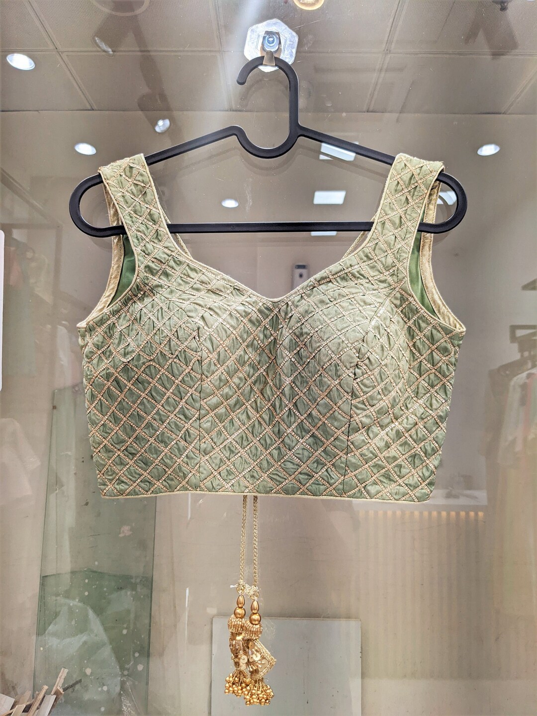 Green Gold Blouse/ Pastel Green Blouse/ Green Sari Blouse/ Etsy