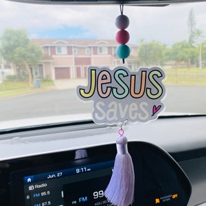 Jesus Saves | Faith Car Charm | Car Accessories | Christian Tassel Car Charm