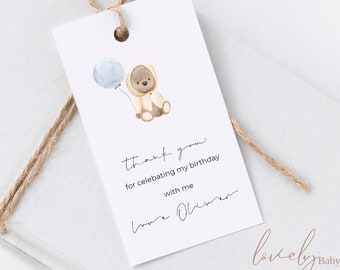 Etiqueta de agradecimiento a favor del oso, etiqueta de regalo del oso, etiqueta de agradecimiento de cumpleaños, etiqueta de agradecimiento presente, baby shower, descarga instantánea de plantilla editable