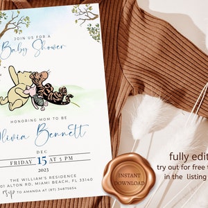 Editable Winnie the Pooh Baby Shower Invitation,  Winnie The Pooh Invitation, Winnie The Pooh Invite, Winnie The Pooh Invite Template