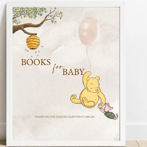 Winnie the Pooh Baby Shower Signs, Gender Neutral, Books for Baby Sign, Classic Pooh Bear Decorations