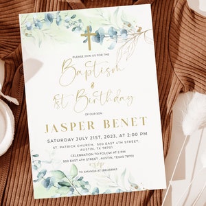baptism invitration, 1st birthday invitation, greenery, printable christening, first holy communion, invitation, bautizo invitacion