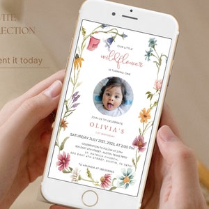 Wildflower Baptism Evite,With Photo, Electronic Invite Christening Girl Invite, Wildflower Digital Invitation Baptism,