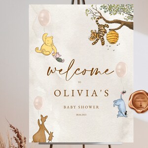 Winnie The Pooh Baby Shower Welcome Sign, Gender Neutral, Welcome Sign, Digital File