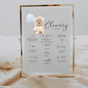 Bear 1st birthday milestone, birthdy milestone poster, beary first, balloon milestone, template,instant download