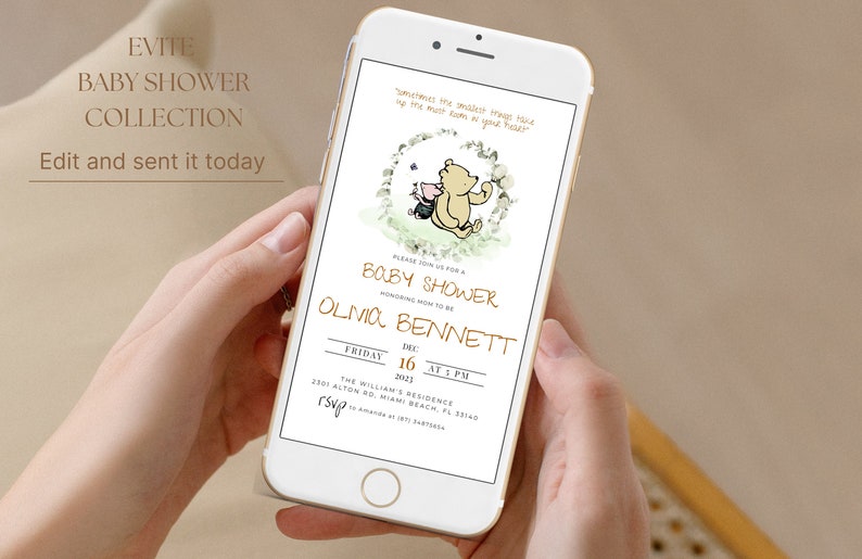 Classic Winnie the Pooh Baby Shower Evite Invitation Winnie Etsy
