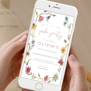 Electronic Wildflower Birthday Invitation, Garden Party Digital Invitation, 30th Birthday, 40th Birthday, For Woman, Editable Download