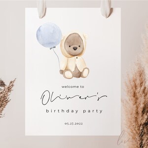 bear welcome sign, bear balloon welcome sign, birthday welcome sign, editable, printable, instant download
