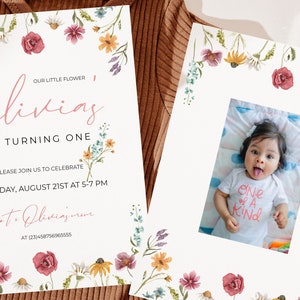 wildflower birthday invitation, 1st birthday invitation girl, wildflower 1st birthday 1st birthday invitation girl, wildflower birthday,